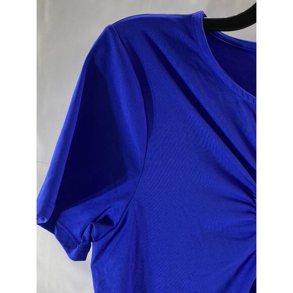 COLLECTION PIMKIE Women’s Royal Blue Cinched-Front Short Sleeve Top SZ L - Picture 4 of 10